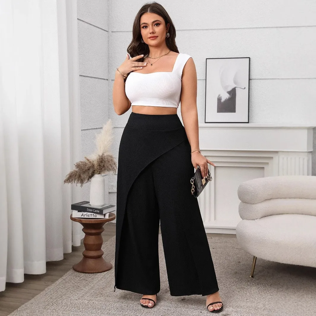 Women High Waist Harem Cropped Trousers Black Asymmetrical Wrap Green Wide Leg Pants Loose Fit Solid Color Woven Lightweight