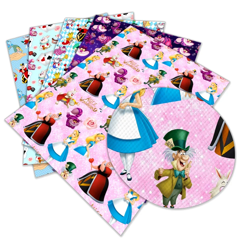 Disney Cartoon Alice in Wonderland Princess Print 12*8 Inches Faux Leather Sheets Vinyl Sheets DIY Earring Hair Bow Crafts