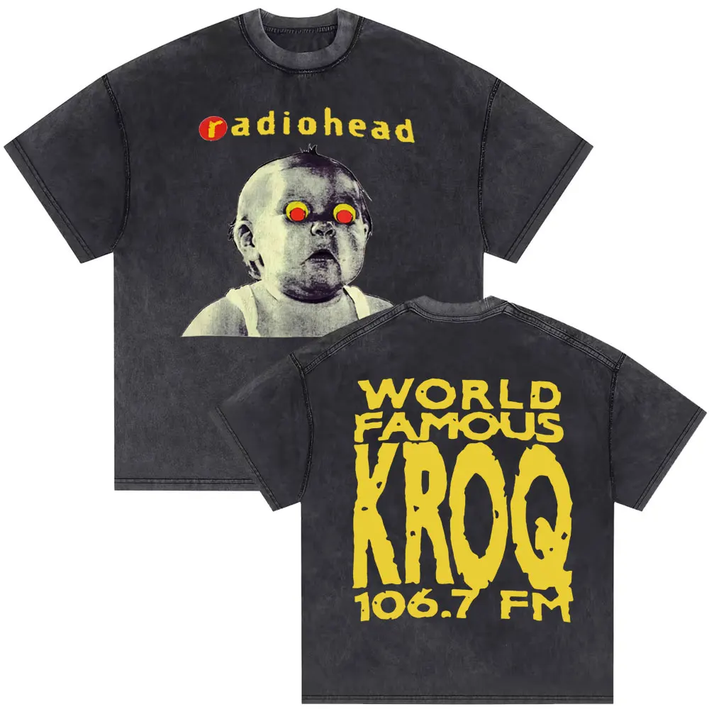 Washed Vintage Rock Band Radiohead T-shirt I Will See You in The Next Life Music Print T Shirts Men Casual Oversized Tshirt Tops