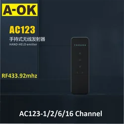 A-OK-RF433 Emissor remoto sem fio para motor de cortina, motor tubular, AC123-1, AC123-2, AC123-6, AC123-16, RF433, cor preta