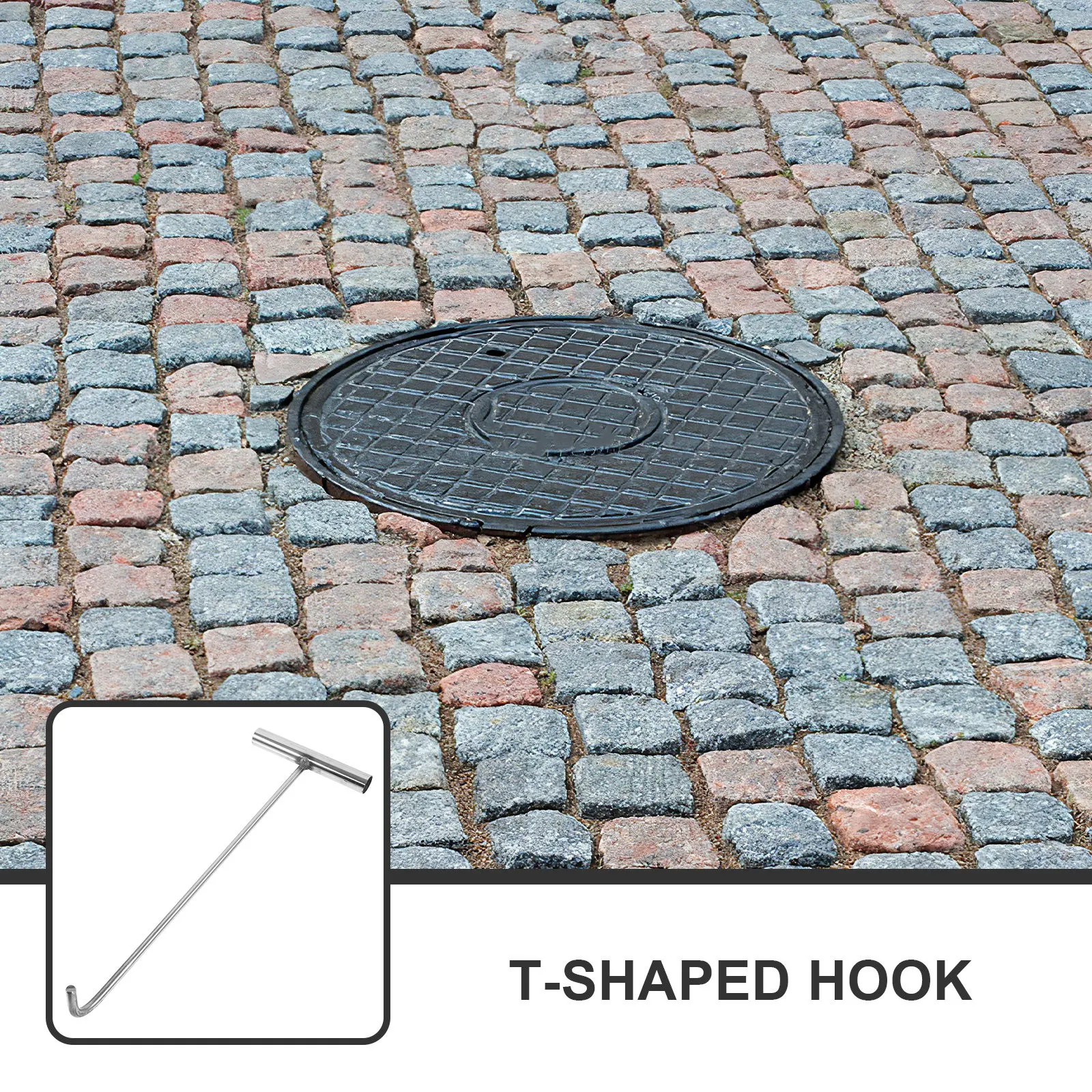 Stainless Steel T-Shaped Manhole Cover Hook Heavy Duty Lift Tool for Septic Tank Risers Lids Covers Roller Shutter Doors Pulling