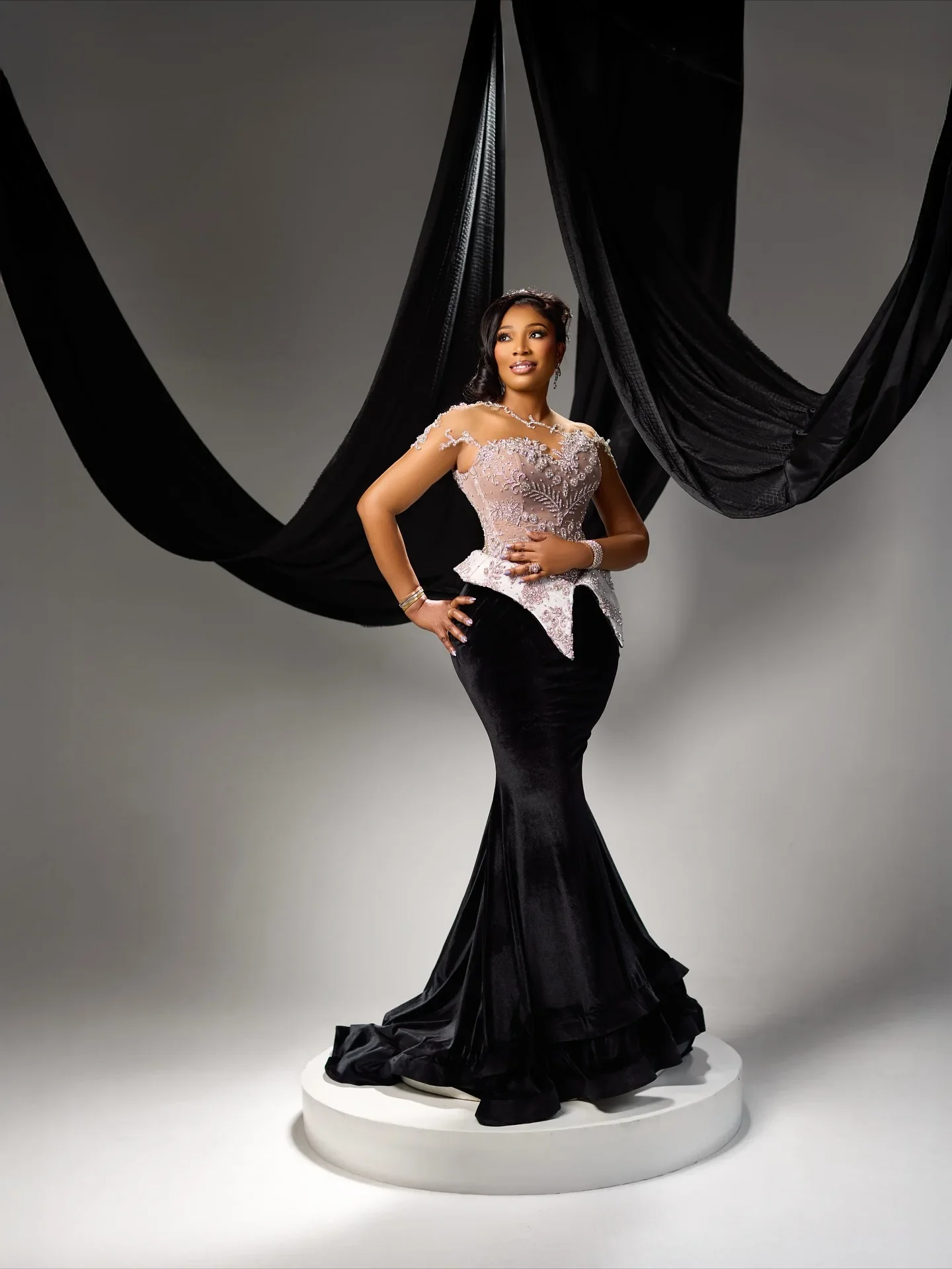 Luxe Aso Ebi zwarte zeemeermin kristal kralen Afrikaanse feestavondjurk sexy transparante kraag formele gelegenheidsjurk op maat