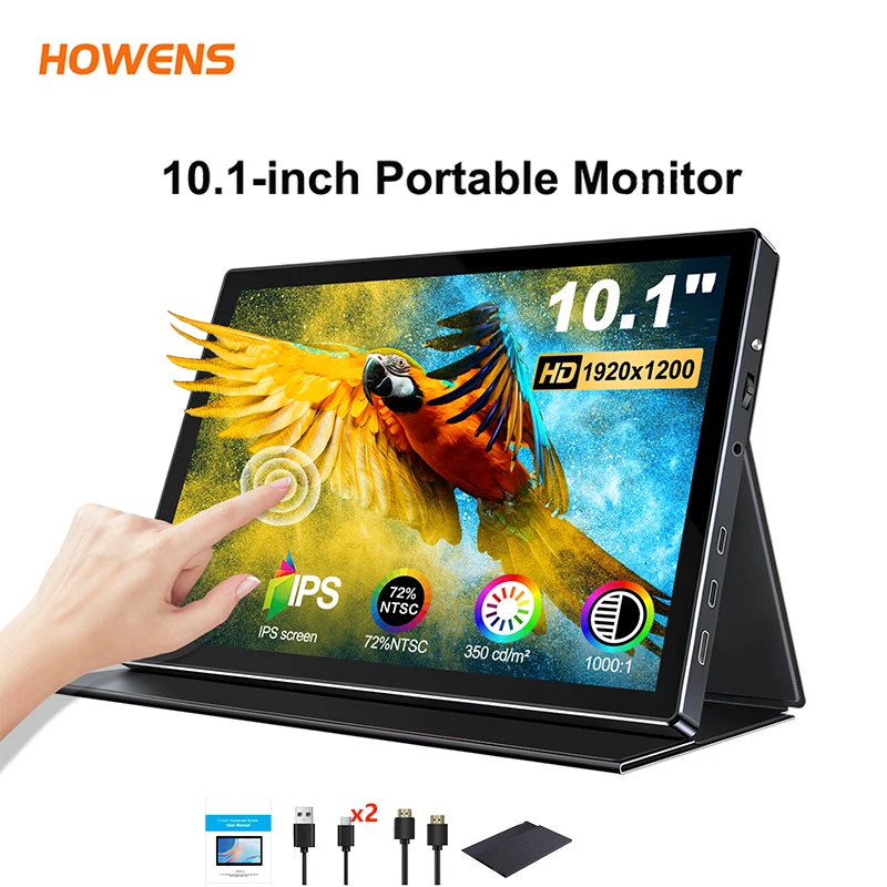 10.1" UltraThin Portable Monitor 1920*1200 HD 60Hz Touch Monitor Type-C HDMI for iPhone PC Mac Second Screen Touchscreen Display