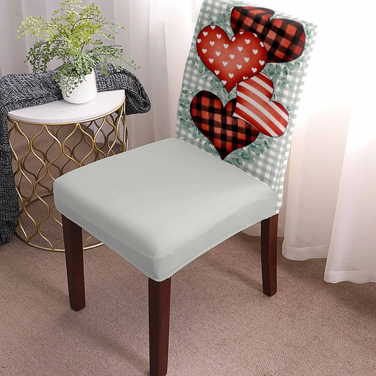 Valentine'S Day Love Eucalyptus Leaves Chair Cover Set Kitchen Stretch Spandex Seat Slipcover Home Decor Dining Room Seat Cover