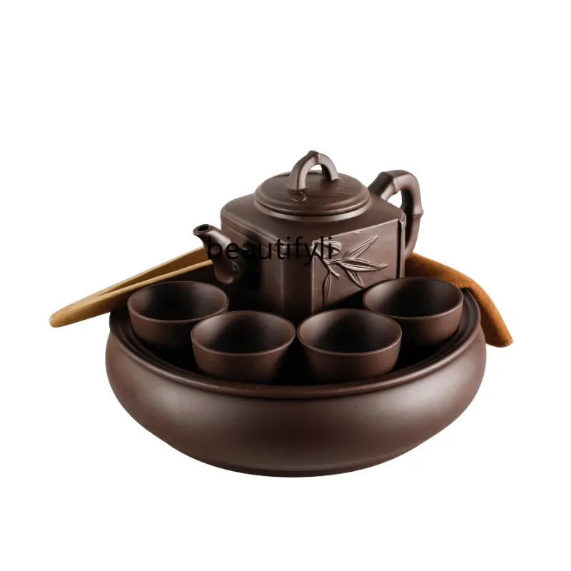 

yj Complete Set of Zisha Kung Fu Tea Set Modern Minimalist Ceramic Tea Tray Teapot Tea Cup Set