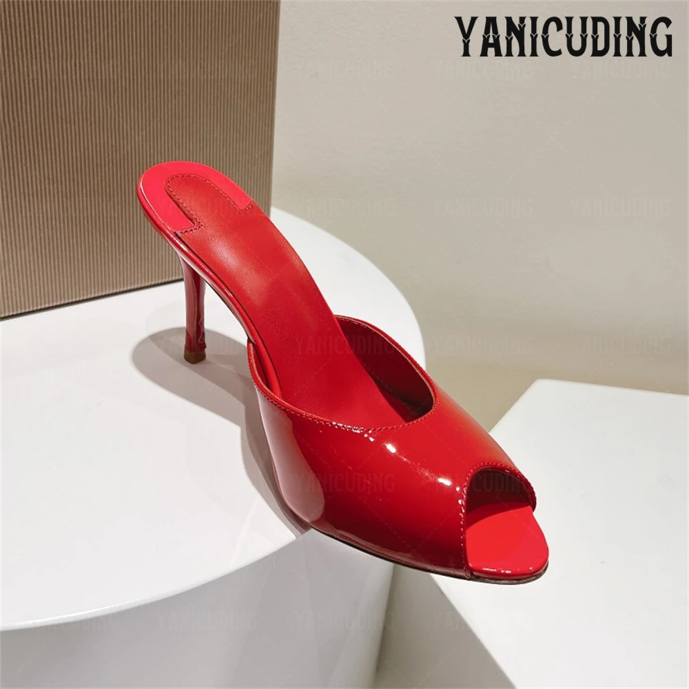 

Multicolor Patent Leather Mules Peep Toe Sexy Slippers for Women Custom Colors Stiletto Summer Sandals High Heels Handmade Shoes