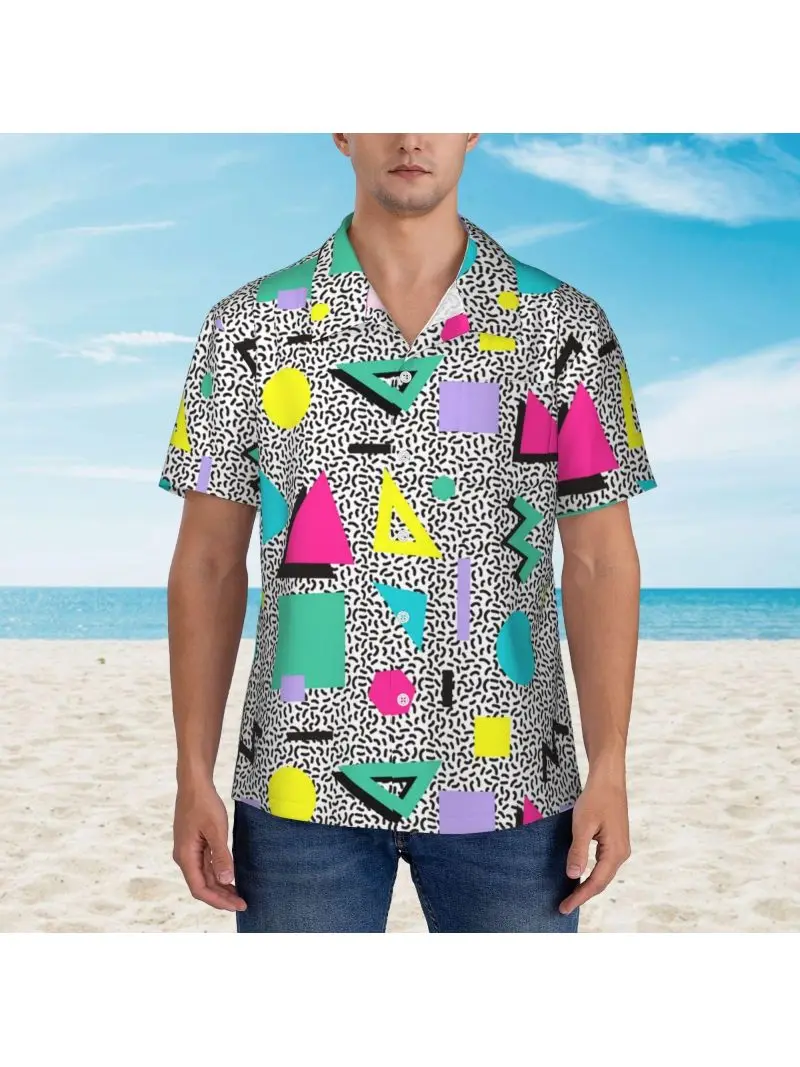 New Abstract 3D Printing Men's Street Beach Casual Suit Casual Button Down Collar Shirt Comfortable Drawstring Shorts Men's Suit