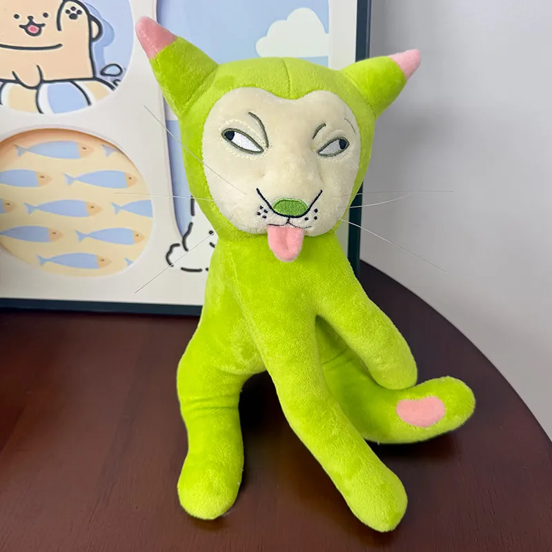 Cartoon Abstract Green Cat Plush Toy Cute Soft Stuffed Animal Bag Keychain Home Decoration Birthday Gift For Women Men