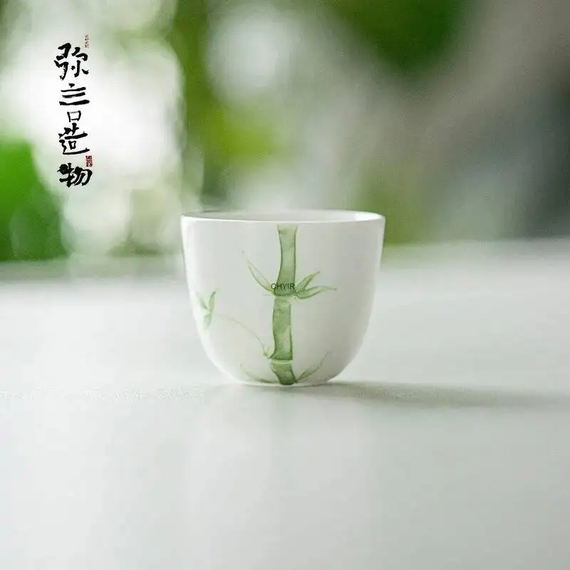 Underglaze Hand-painted Green Bamboo Tea Cup, Japanese-style teacup For Drinking Tea, Чайная чашка