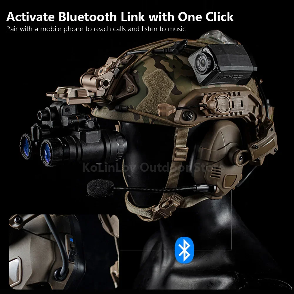 Noise Reduction Tactical Bluetooth Headset for OPS Core ARC and Wendy M-LOK Helmet Hunting Shooting Rechargeable Tuning