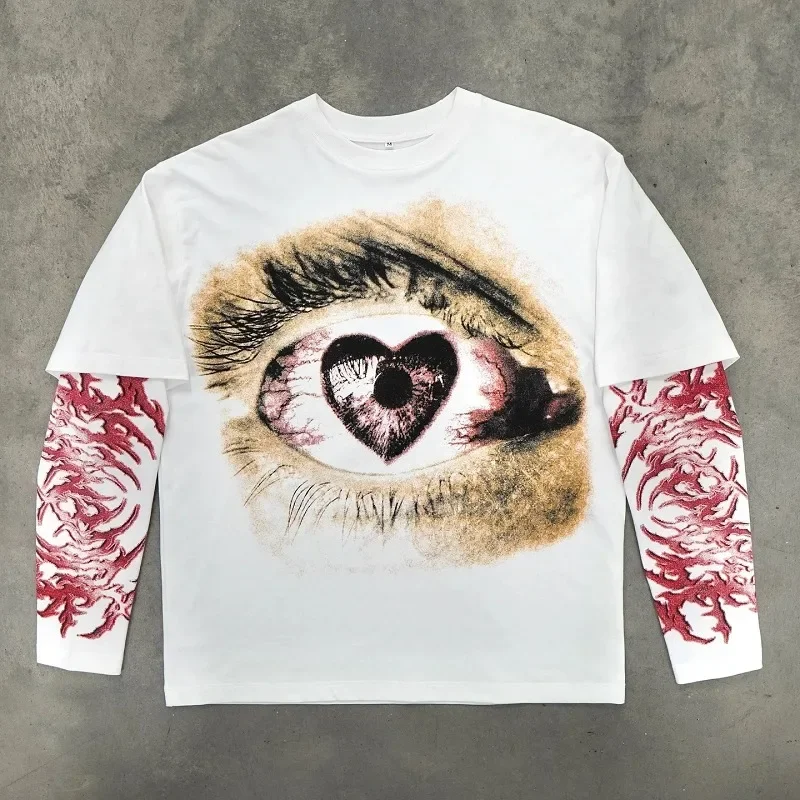 American fashion Gothic big eye letter pattern print oversized T-shirt women's Y2K high street clothing loose short sleeved top