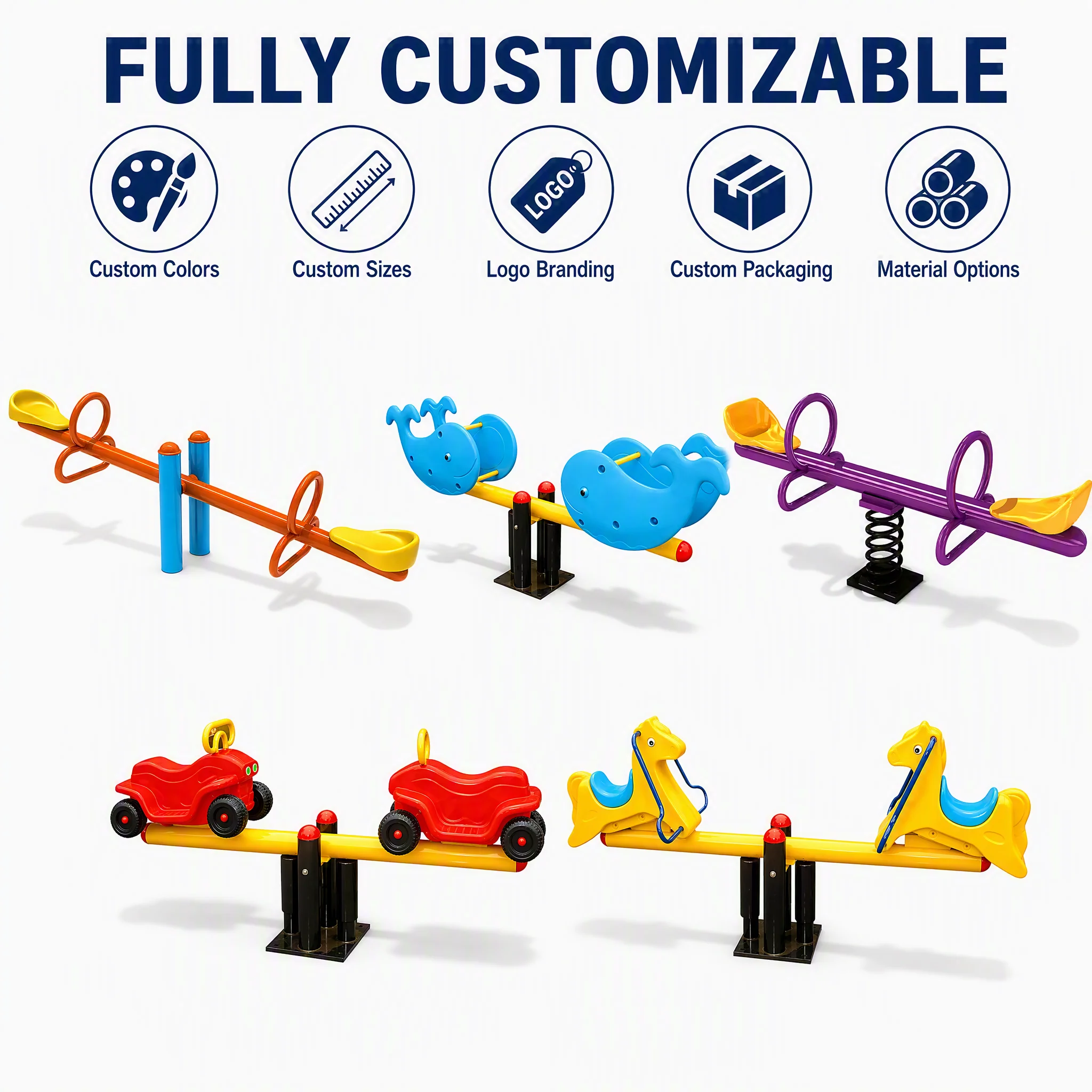 Outdoor Playground Seesaw, Steel Frame, LLDPE, Adjustable, Kids School Park Community, Durable Play Equipment