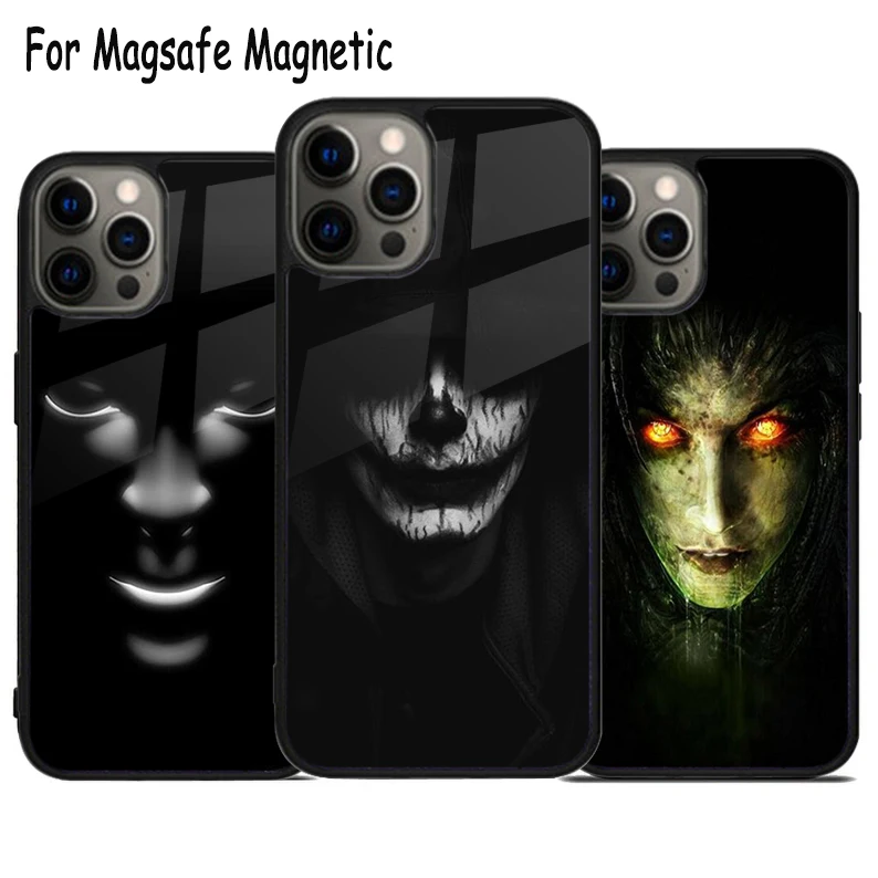 Scary Face Eyes Wireless Charge Magsafe Phone Case For iPhone 15 16 14 13 11 12 Pro Max Plus Magnetic Bumper Cover