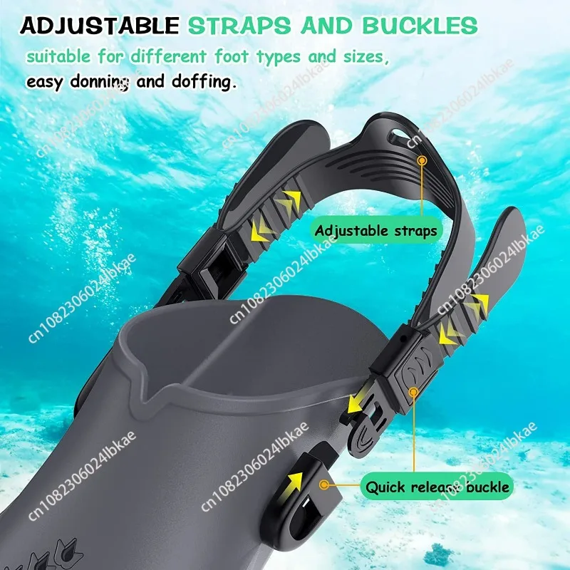 Snorkel Fins Adjustable Buckles Swimming Flippers Short Silicone Scuba Diving Shoes Open Heel Travel Size Adult Men Womens