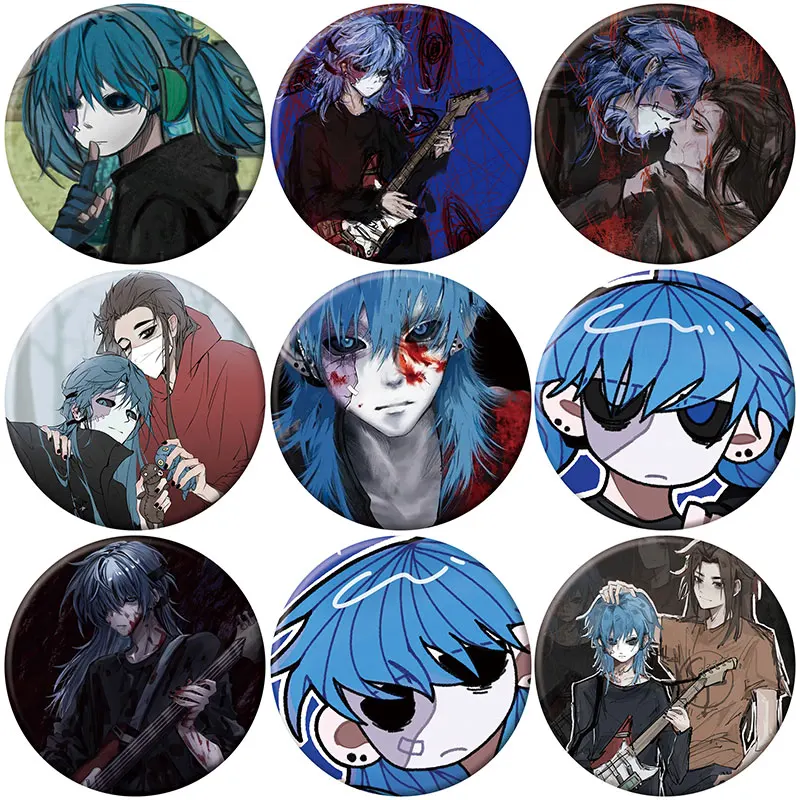 58mm Sally Face Brooch Pins Cartoon Brooches Horror Suspense Puzzle Game Badge Round Display Lapel Pins Jewelry Gift Accessory