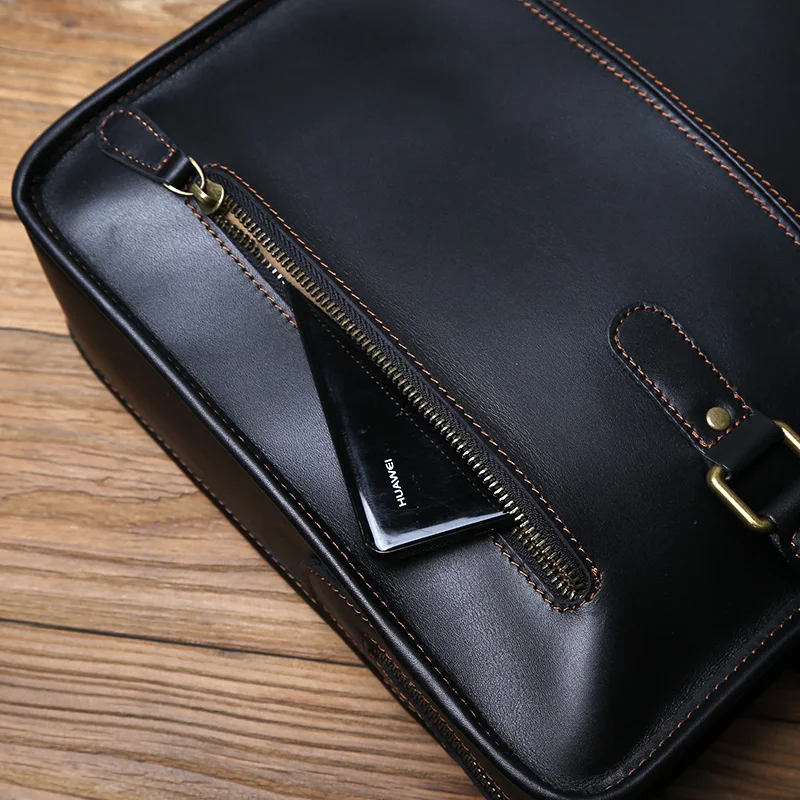 NZPJ Herren Aktentasche Leder Handtasche Retro Top Layer Rindsleder Laptoptasche Crazy Horse Leder Schulter Messenger Bag Luxustasche – Detail 15