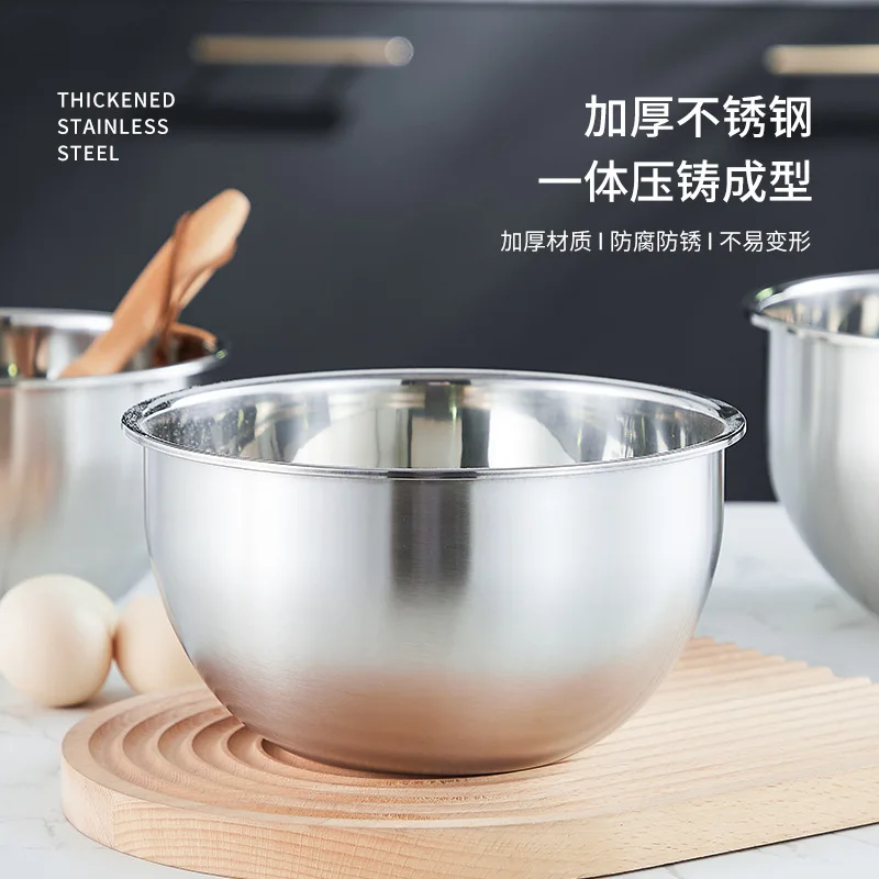 Food Grade Stainless Steel Bowl Fruit Salad Mixing Bowl with Scale Deepen Large Capacity Soup Basin Kitchen Cooking Baking Tools