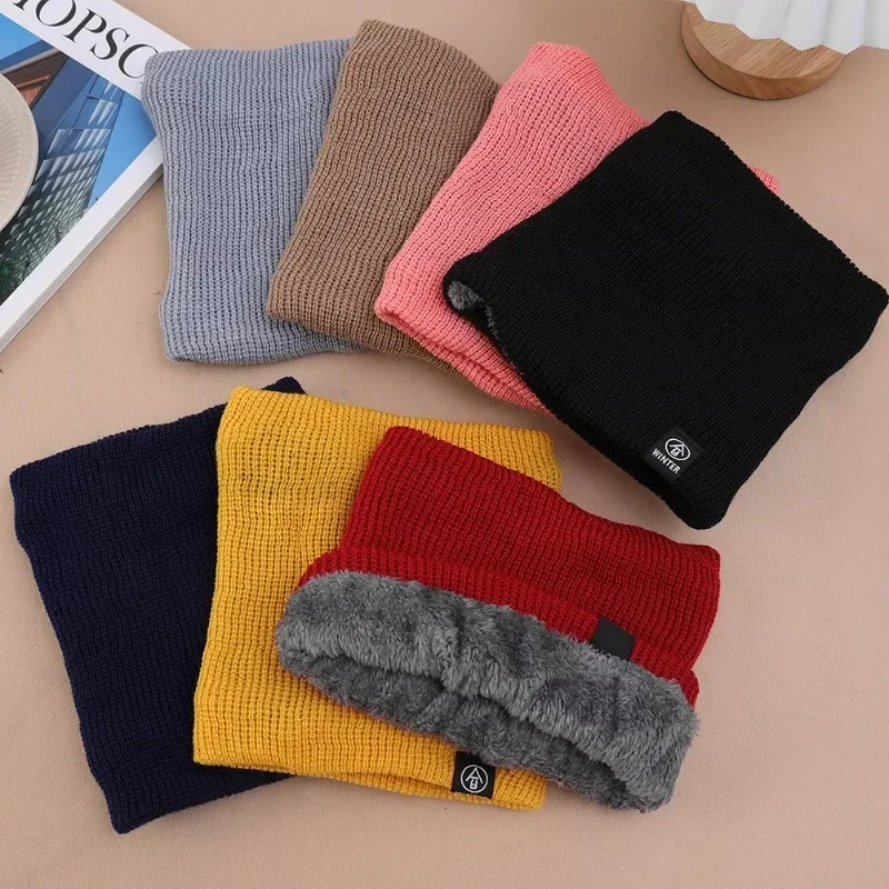 Winter Warm Women Ring Scarf Men Solid Plush Hiking Cycling Scarf Soft Striped Full Mask Muffler Cotton Climbing Knit Neck Scarf