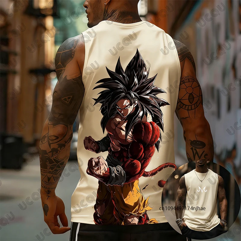 Dragon Ball Anime Son Goku Super Saiyan Print Sleeveless T-shirt For Men Summer Sports Fitness Vest Tank Top Casual Unisex Tops - Image 3