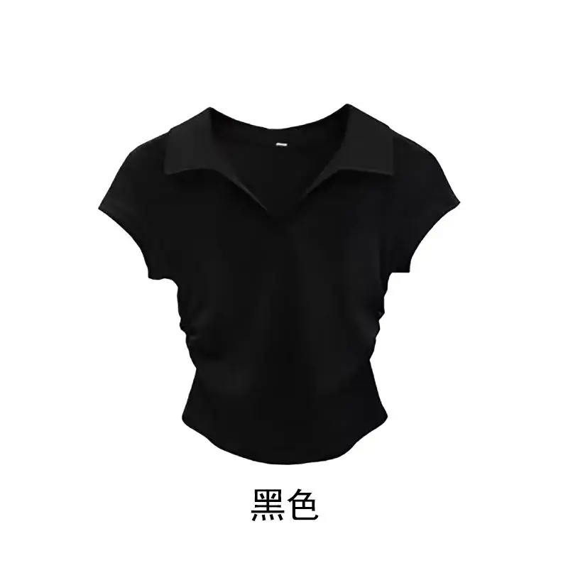 Cotton Summer Sexy Women's T Shirt Skinny Slim Basic Solid Crop Top Short Sleeve Polo TShirtCasual Top Tee for Women - Image 6