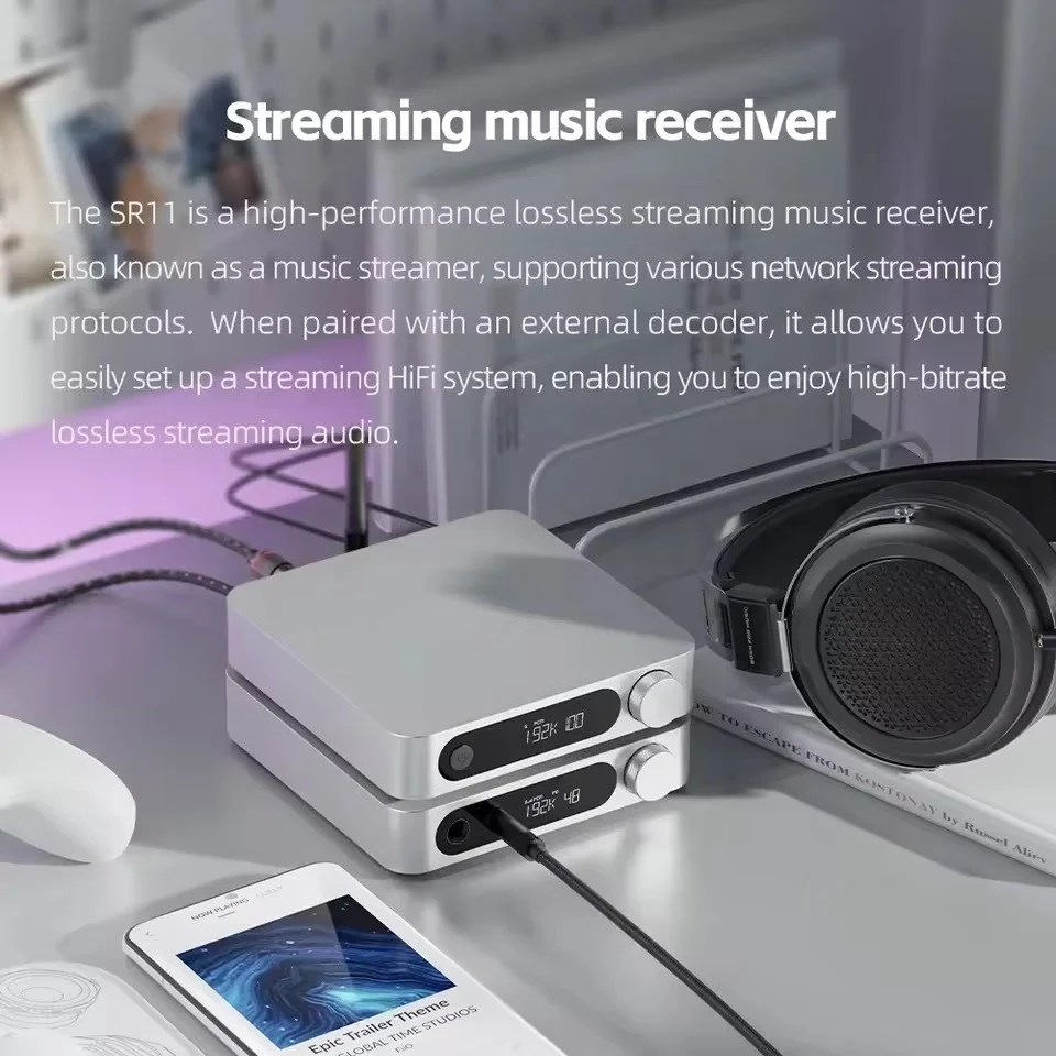 SR11 Streameing Music Receiver Support AirPlay Roon Ready 2.4G-5G Daul Band WiFi Hi-Res Audio PCM768 DSD256 Remote Control