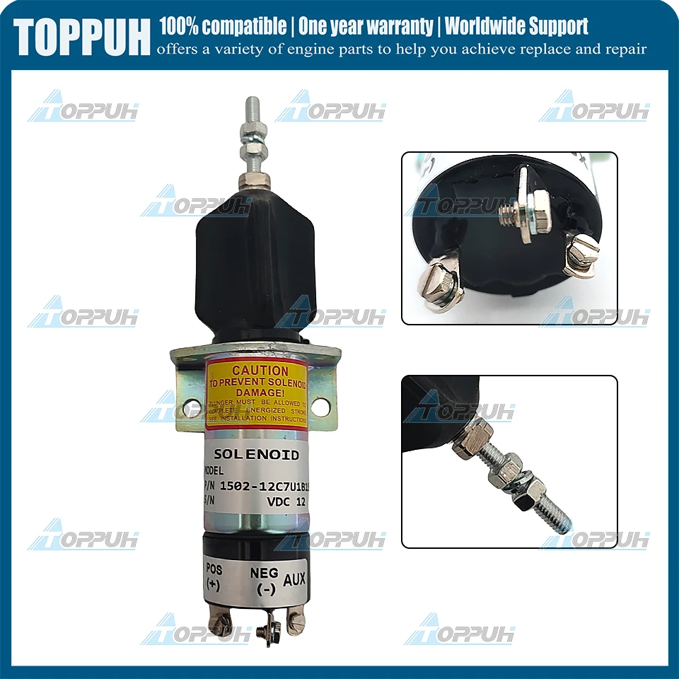 

New 3 Terminals 12 Volt 1502-12C7U1B1S1A 1500-2085 Stop Solenoid For Cummins