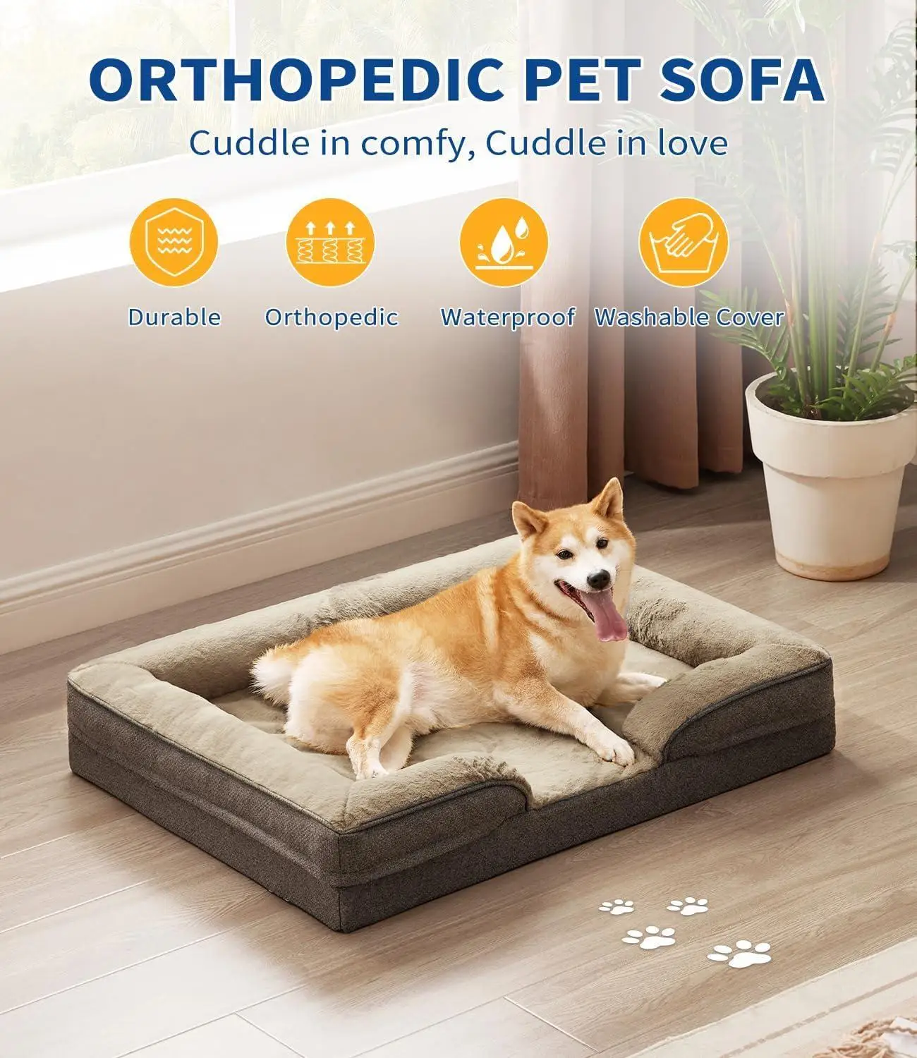 

Large Orthopedic Dog Sofa Washable Removable Cover Egg Lattice Foam Mattress Waterproof Lining