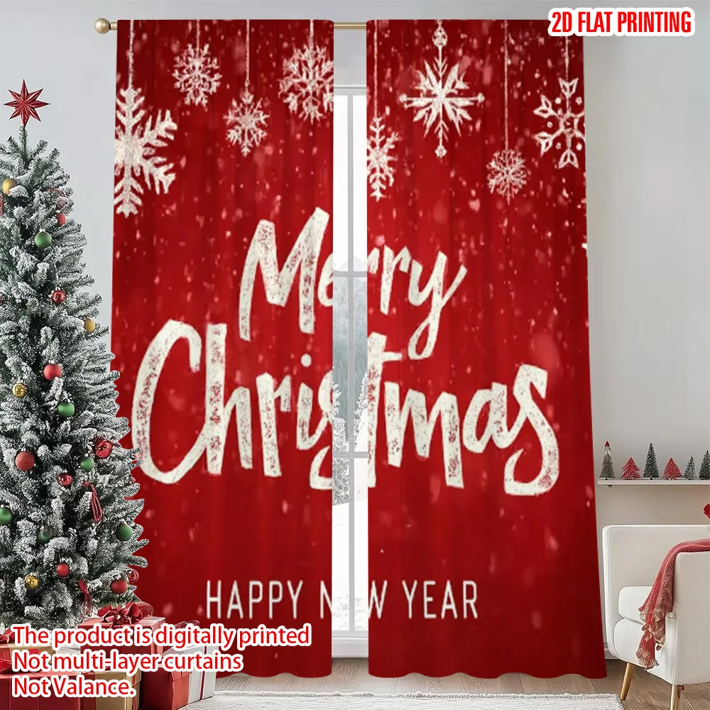 

2pcs 2D flat printing Christmas Curtains Christmas snowflakes Machine Washable Fabric Without Electricity Festive Curtains Use