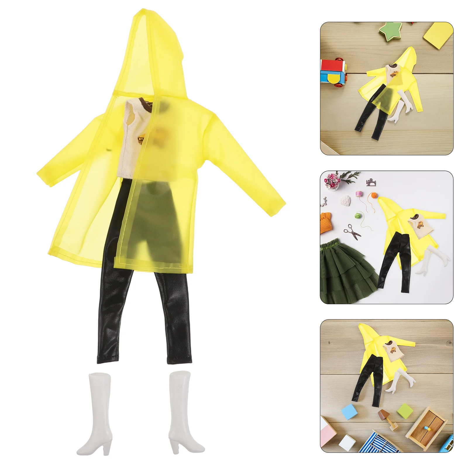 

1 комплект, плащ, желтая куртка-дождевик, сменный жилет, брюки, ботинки для девочек 11 дюймов, принадлежности для ролевых игр