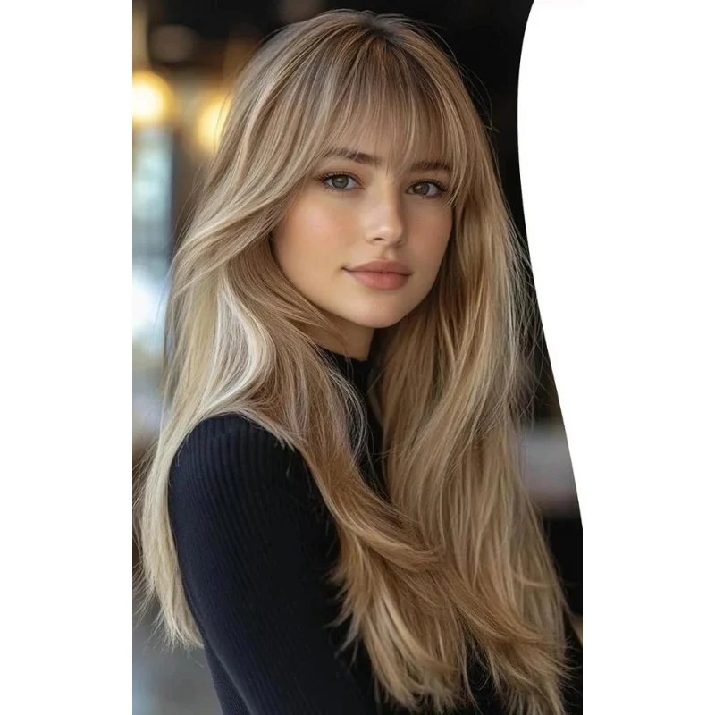 

Human Hair New Fashion Women's Long Natural Brown Mix Blond Wavy Wigs 24 In