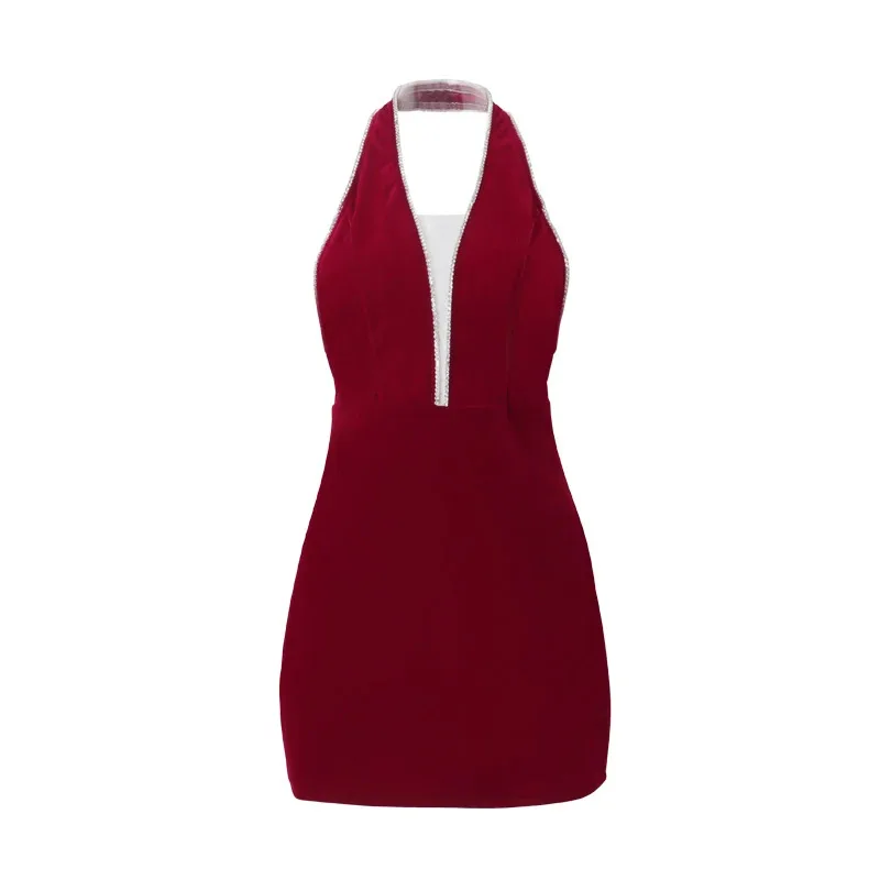 WhereMery เซ็กซี่กํามะหยี่ Backless Mini Dress Y2K เสื้อผ้าผู้หญิง Elegant Deep V ชุดราตรีวินเทจแขนกุดฤดูใบไม้ผลิ Vestidos