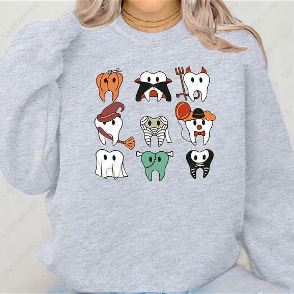 Assustador halloween dentista padrão moletom abóbora fantasma dental impressão hoodie mulher homem quente novo na moda adorável hoodies