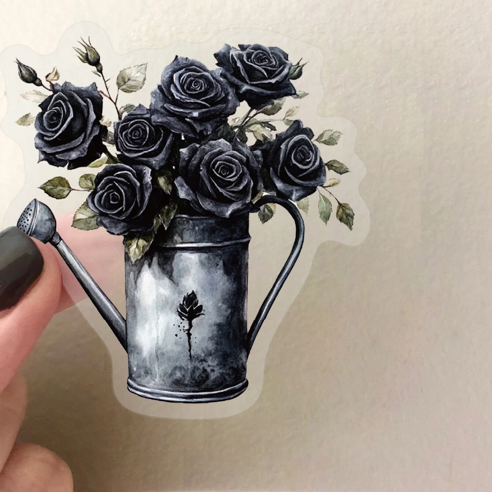 

10/30/50pcs Gothic Black Rose Dark Aesthetic Sticker Waterproof DIY Phone Scrapbook Luggage Transparent Graffiti Decals Packing