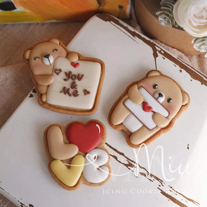 Cute Cupid Valentine\'s Day Cookie Mold Bear Panda Icing Biscuits Chocolate Candy Cutter Bakery Fondant Pastry Baking Gadgets