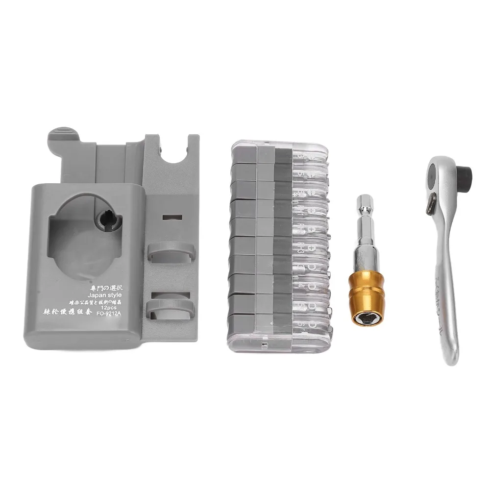 12PCS Short Handle Ratchet Screwdriver Set Forward Reverse Ratchet Interchangeable Bit Ratcheting Wrench Tool Combination Set