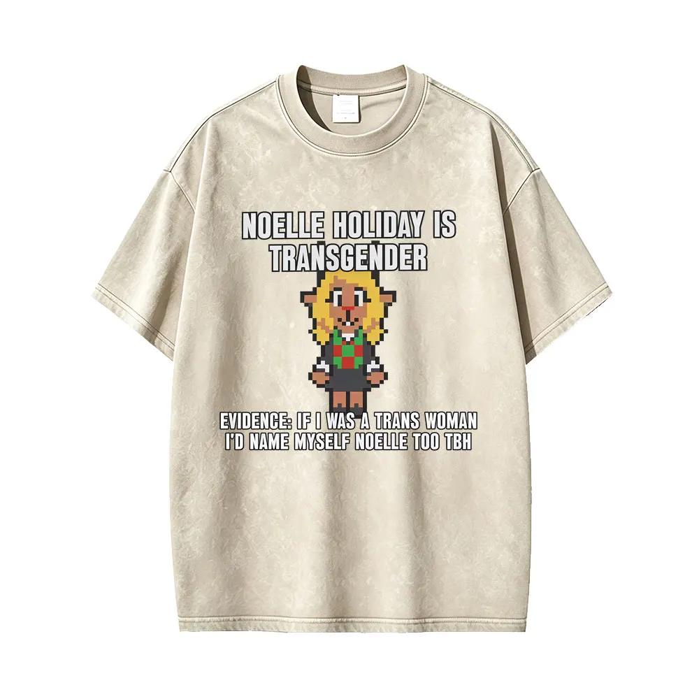 

Washed Vintage Game Deltarune Noelle Holiday Noelle Holiday Is Transgender Funny Meme T Shirt Men's Women Casual Humor T-shirts