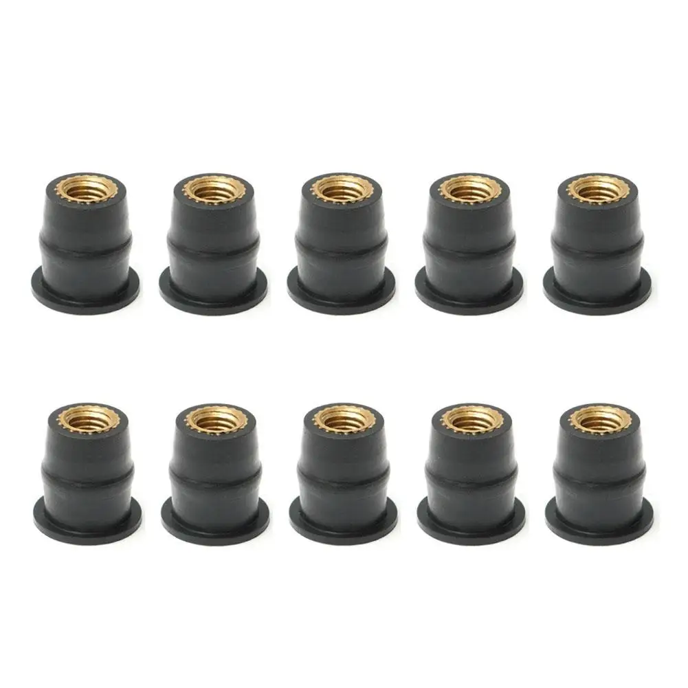 10 Pcs Rubber Well Nuts with M5 M6 Brass Insert 4mm Fairing Wellnuts 6mm Windscreen Metric Windshield Fasteners 5mm Motorcy I7P0