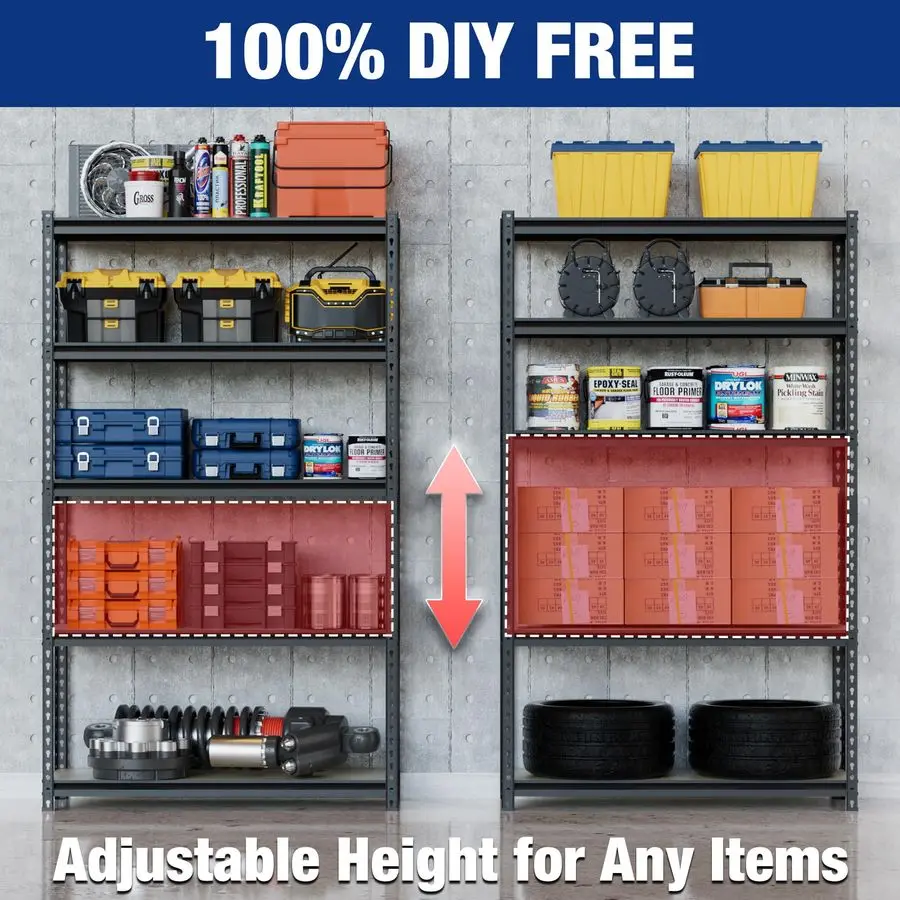 

5Tier Storage Shelf, 72 H Heavy Duty Adjustable Garage Shelving Unit 2180LBS Capacity, for Basement, Kitchen, Pantry, 35.4 u201