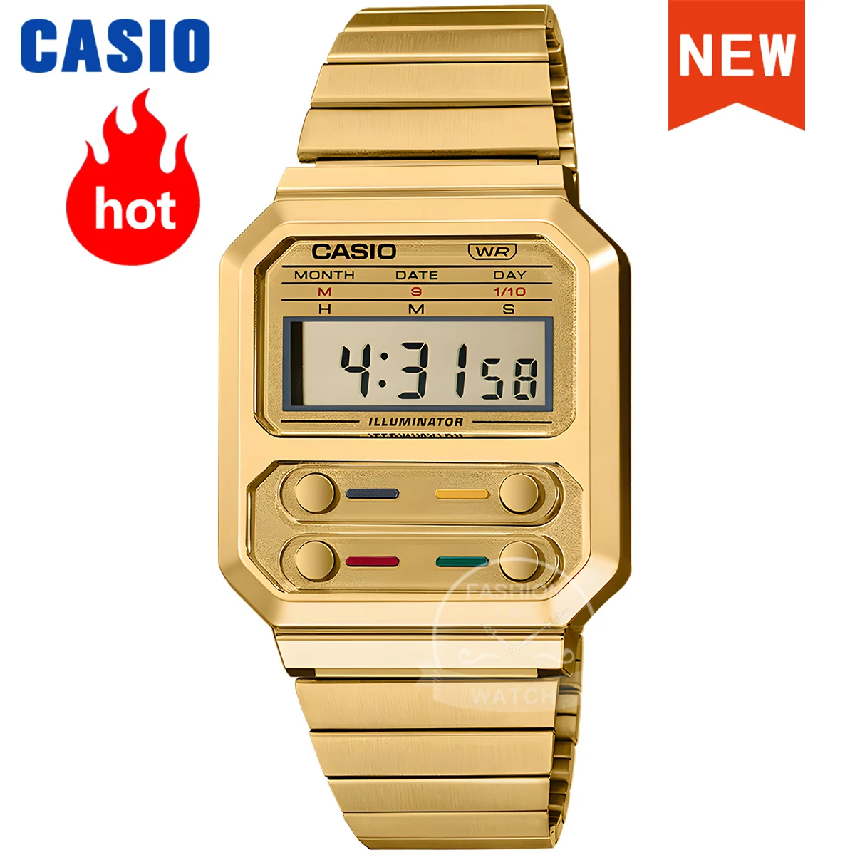 Reloj Casio para hombre, reloj resistente al agua para hombre, reloj luminoso militar de pulsera masculino A100WEG-9A