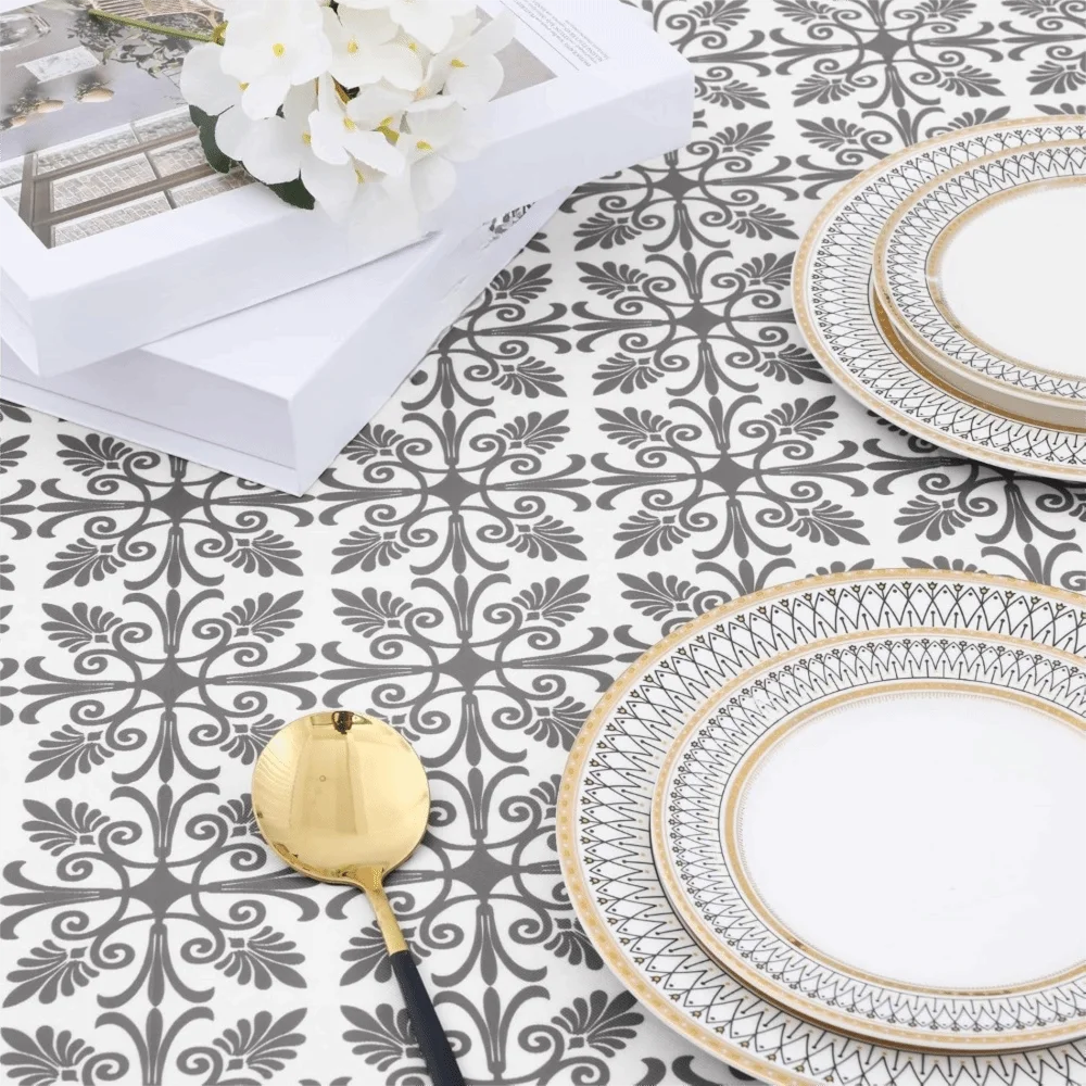 Rectangular Baroque Print Elastic Fitted Tablecloth Waterproof Non-slip Elastic Table Sheet Scratch Proof Heat-resistant