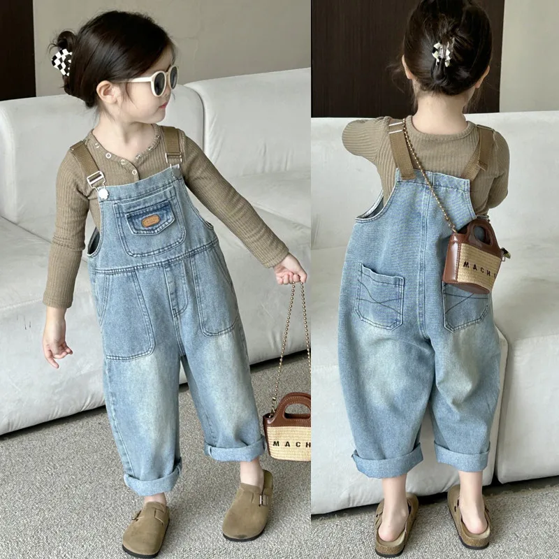 LOlanta Toddler Girls Overalls Denim Bib Jumpsuit Little Kids Baggy Jeans Overalls with Side Pockets 2-7 Years