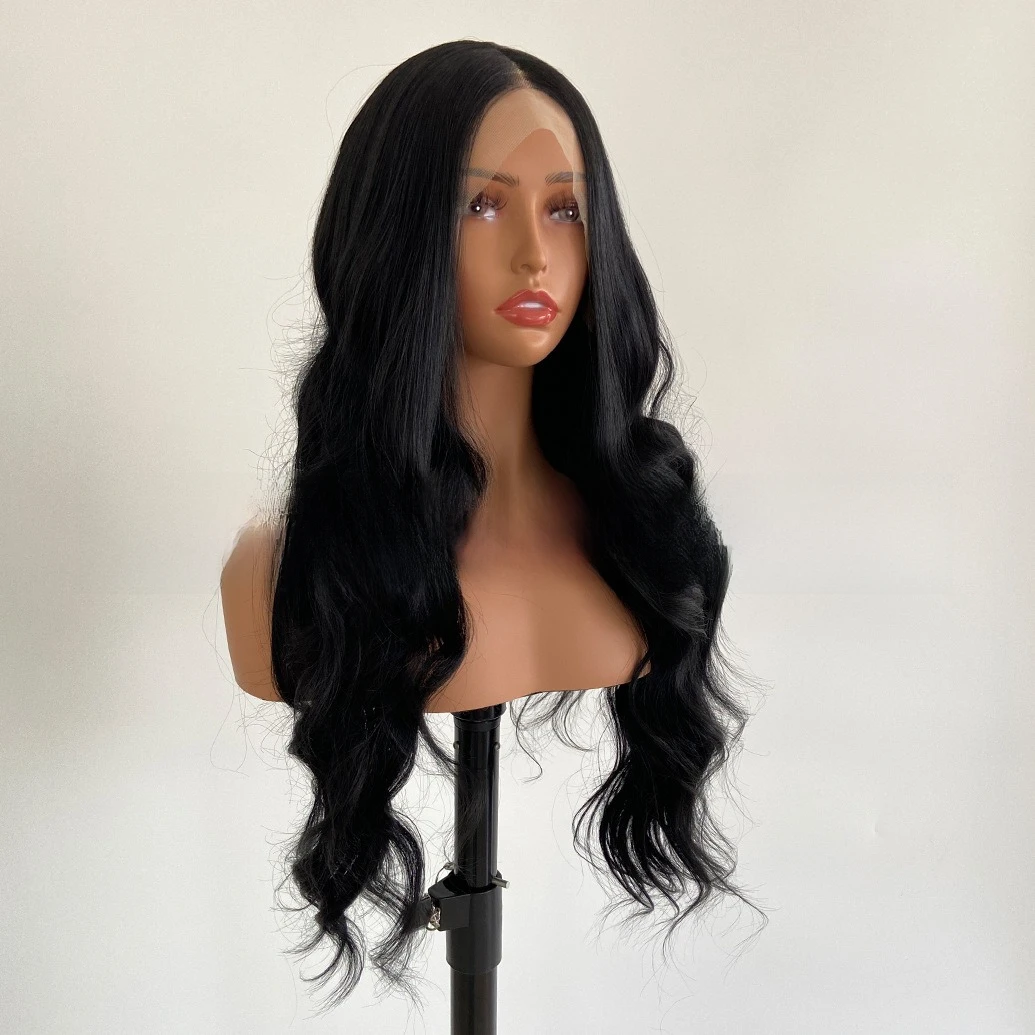 180 density 18 32 inches black big wavy long curly hair 13 * 4 front lace chemical fiber high temperature silk wig
