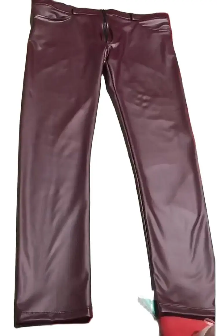 الرجال الموضة ضيق تقليد الجلود بنطلون تمتد عالية بولي Motorcycle دراجة نارية الأحذية سروال رصاص يغطي الرجل لباس خارجي السراويل الرياضية غير رسمية