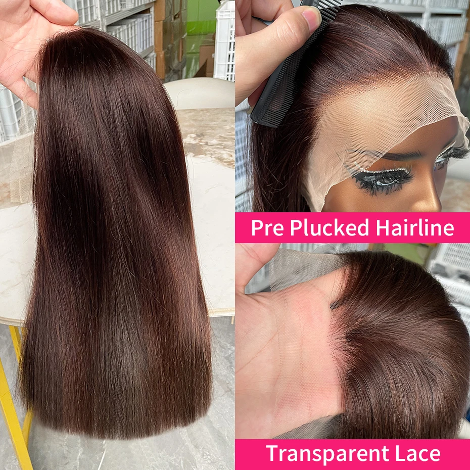 #2 Brown Raw Hair Vietnamese 250 Density 100% Human Hair Lace Frontal Wigs Straight 13x6 13x4 Bob Wig Lace Front Human Hair Wigs