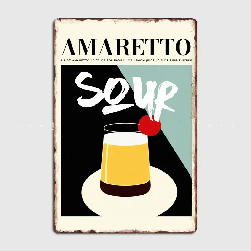 Amaretto Sour Cocktail Art cerveza cartel de Metal Elf Bar sala de estar barbacoa decoración de pared cine sala de estar personalizado estaño Vintage decoración del hogar