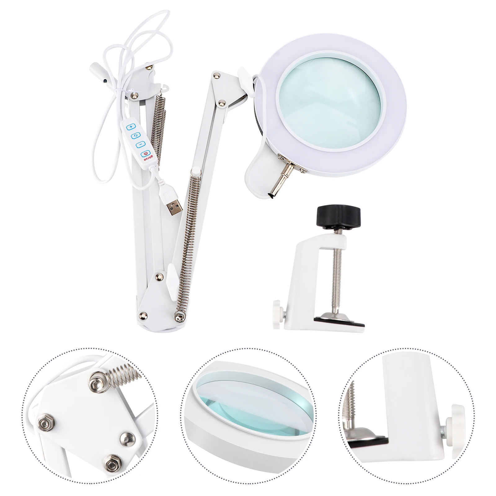 

5X Desktop Led Magnifier Lamp 22Cm+22Cm Long Arm 3 Color 11 Brightness Durable Metal Clip Adjustable 220° 360° Repair Reading