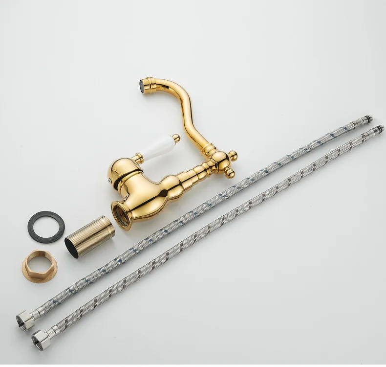 European Style Gold Basin Faucet Chrome Hot and Cold Mixers Antique Wash Basin Faucet Taps The Basin 360 Rotating Faucet