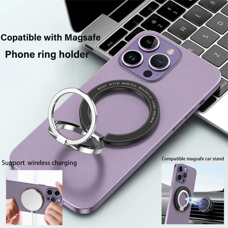 Double-Sided Magnetic Phone Holder for iPhone 15/16/17, Foldable 360° Rotating Stand with Strong Magnet & Finger Grip Suppor view 2