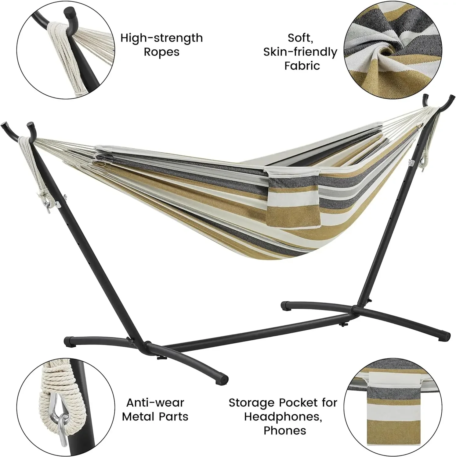 Outdoor Camping Hammock Collapsible Steel Stand & Carry Bag Hanging Swing Bed Chair for Gym Living Room Park Babies & Kids