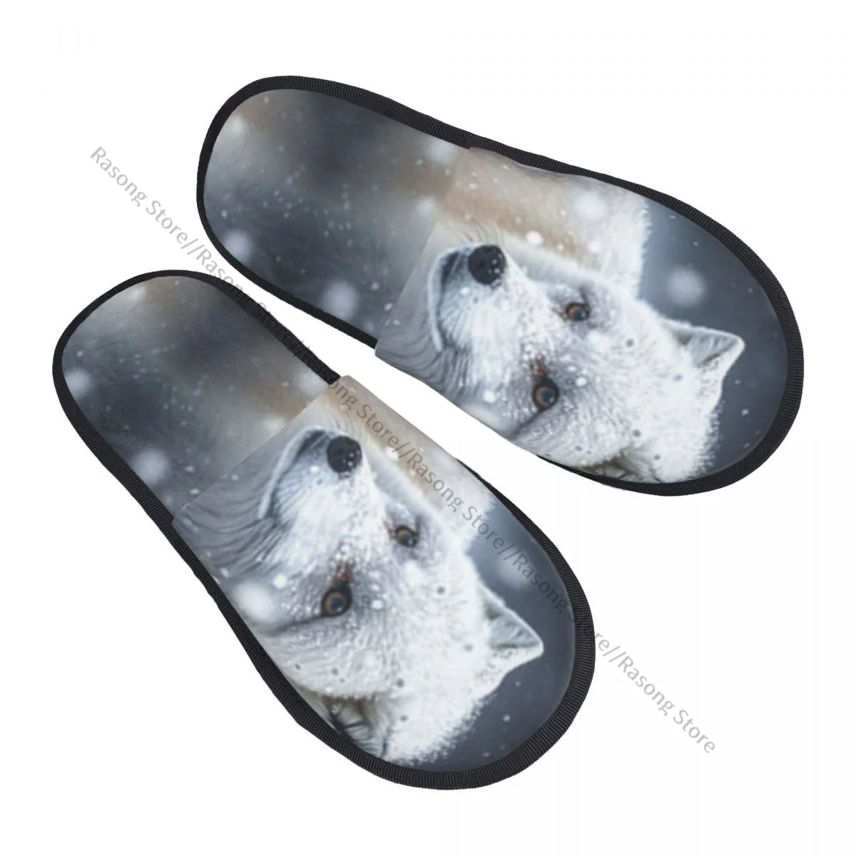 Winter Slipper Woman Man Fluffy Warm Slippers Fox Braving Through Blizzard House Slippers Shoes